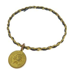 CHANEL Authentic Black Leather Logo Bracelet